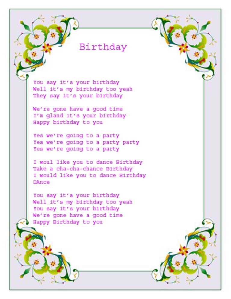 birthday song lyrics